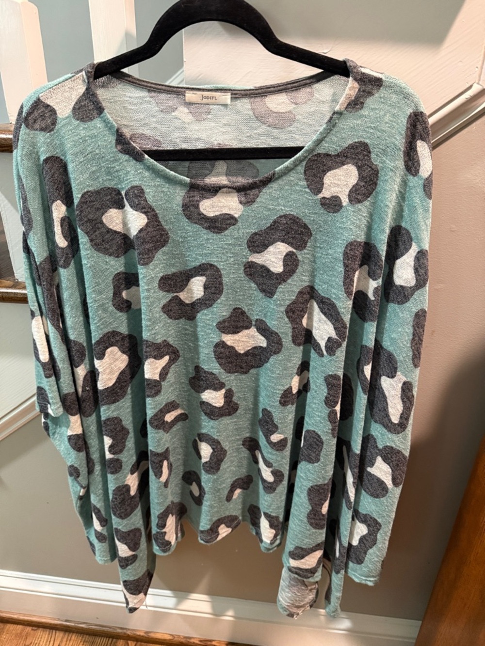 JODIFL Mint Green Leopard Print Long Sleeve Top